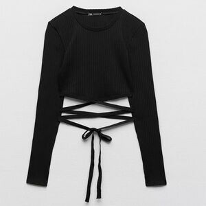 Zara Black Long Sleeve Crisscross Crop Top
